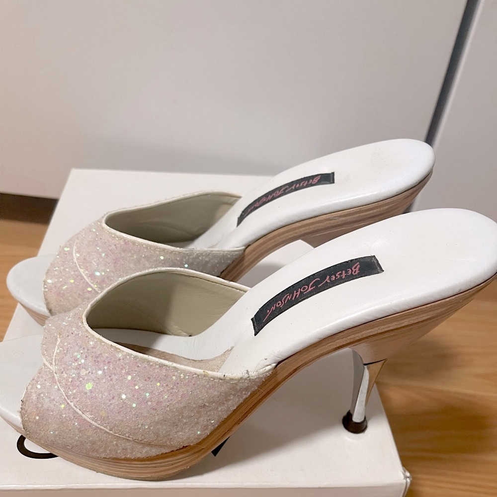 White glittering Betsey Johnson Sandals